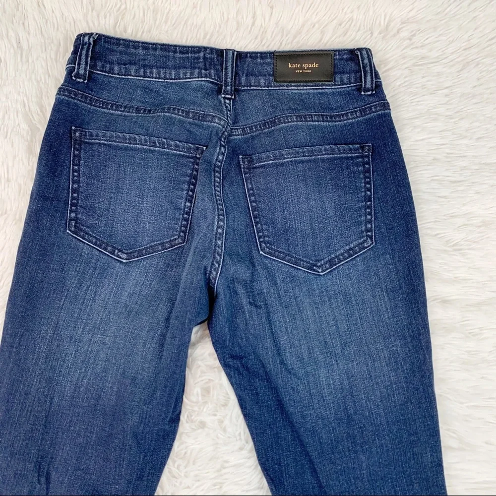 Kate Spade Broom Street‎ high rise straight jeans solid blue classic medium wash
